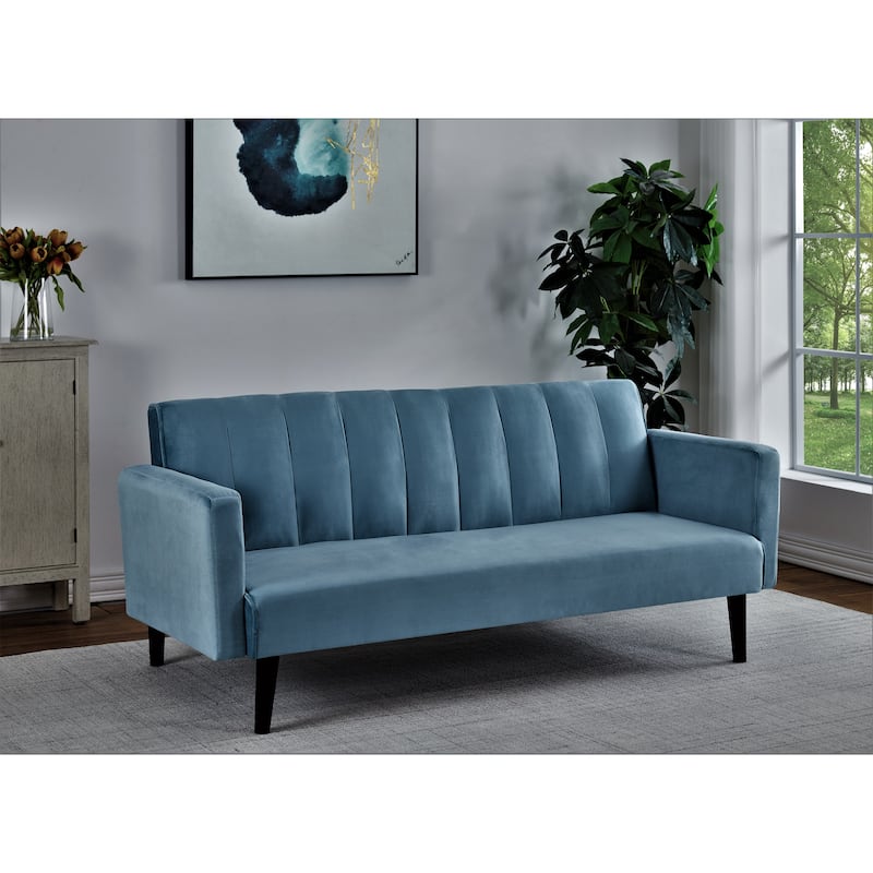 Gelbero Striped Velvet Sofa Bed Sleeper - Light Greyish Cyan