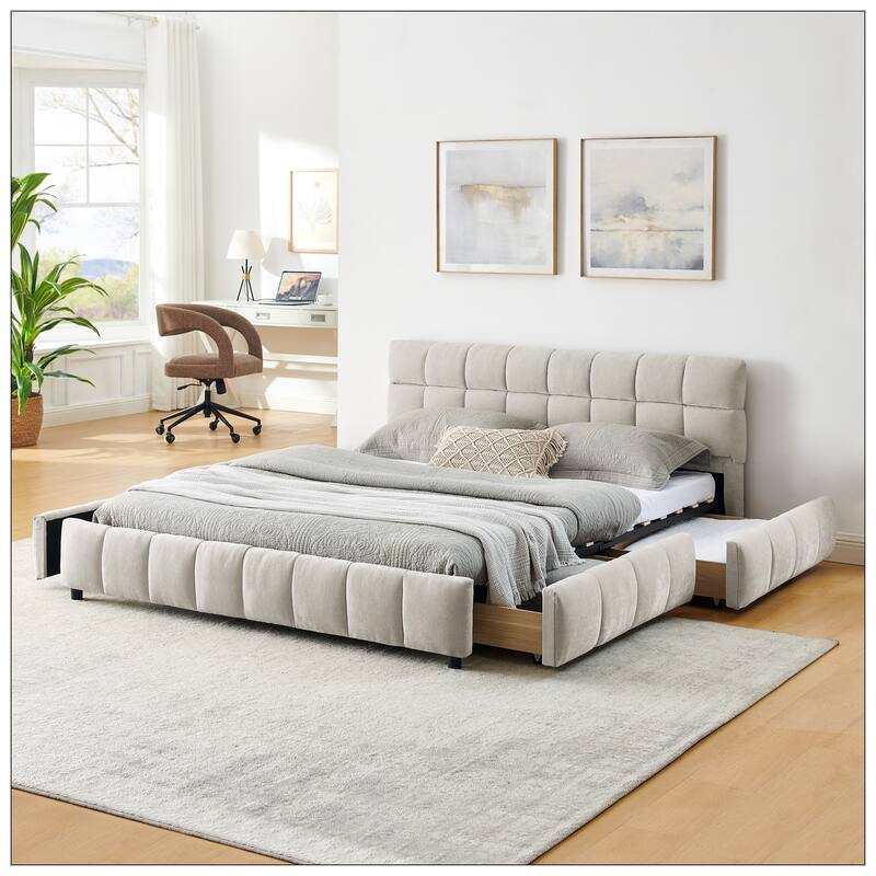 Queen Size Upholstered Bed with headboard and solid bed frame