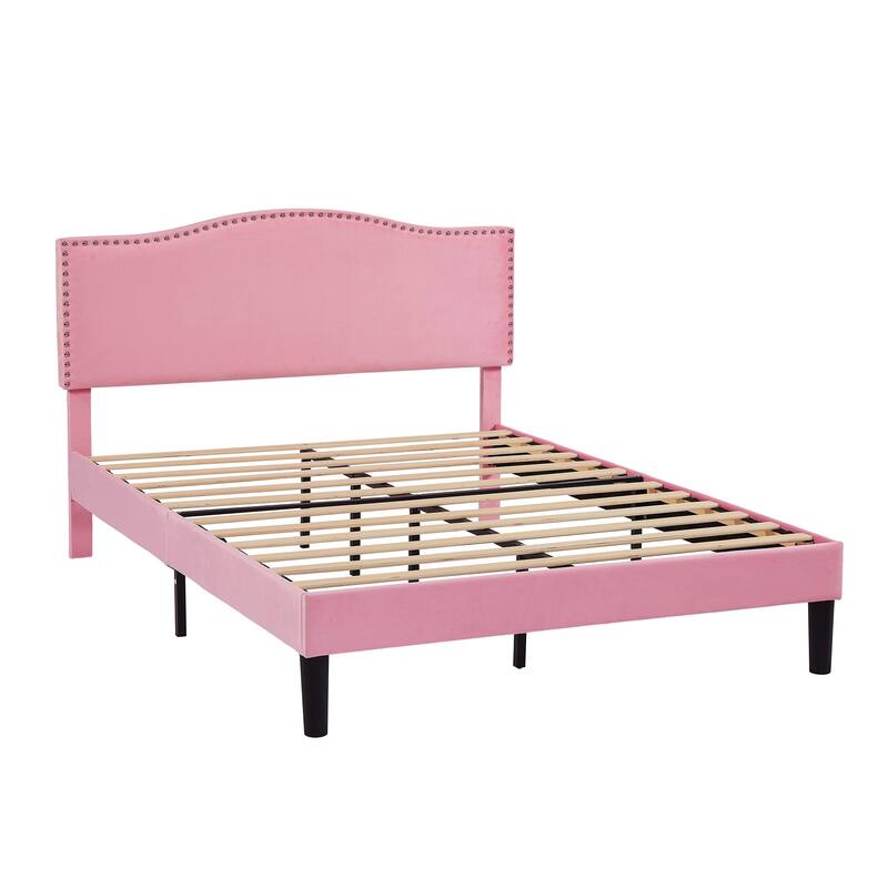 Javlergo Upholstered Platform Bed Frame with Adjustable Headboard, Strong Frame and Wooden Slats Support, Easy Assembly