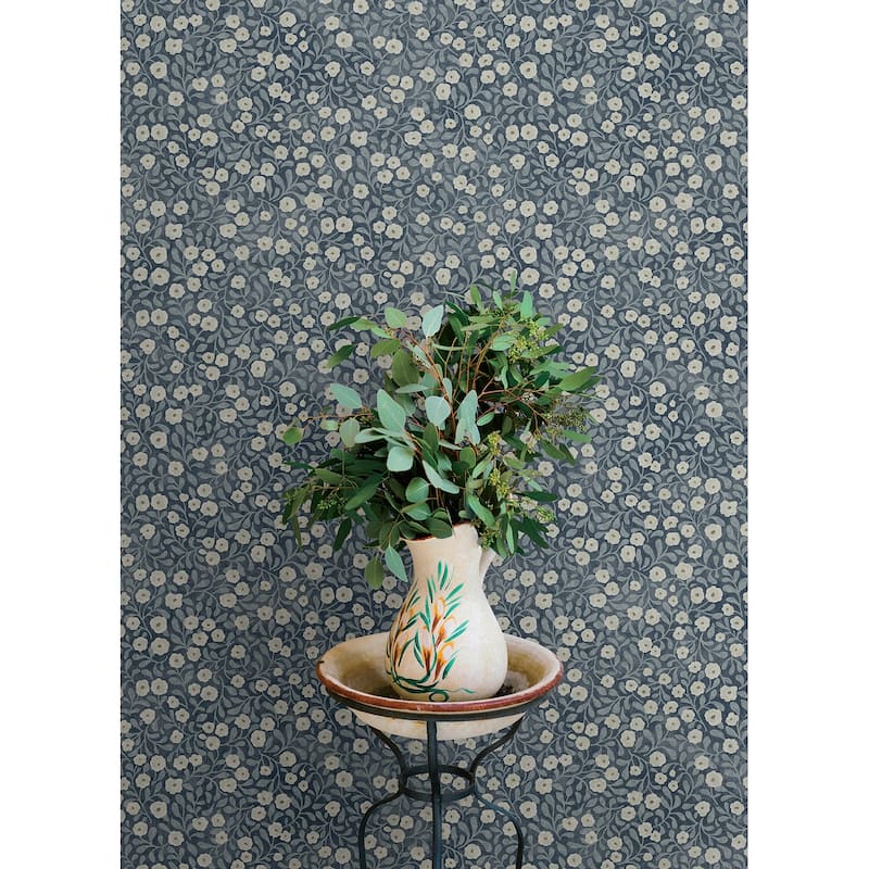 Chesapeake Poppy Trail Dark Blue Floral Wallpaper
