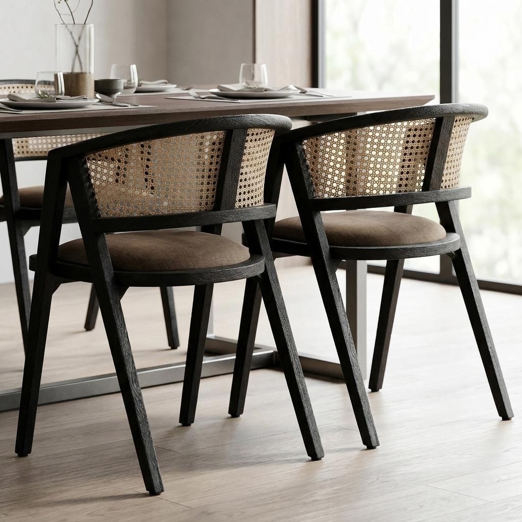 HomeRoots Gray And Black Upholstered Linen Open Back Dining Arm Chair - 20.00 in. x 29.00 in. x 22.50 in.