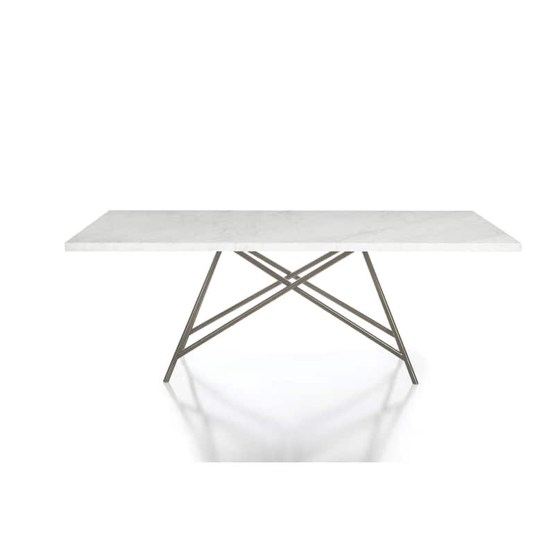 Levi 80 Inch Rectangular Carrara Marble Dining Table, Steel Legs, Chrome