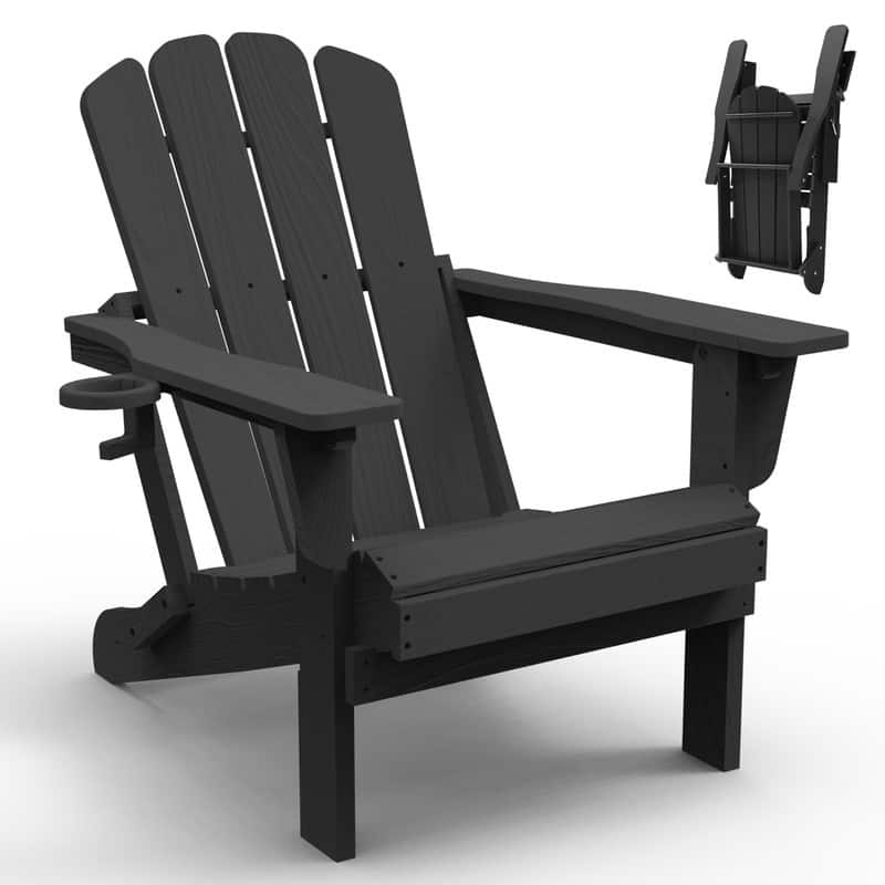Domi Folding Adirondack Chair,Wooden Textured with Cup Holder,HDPE