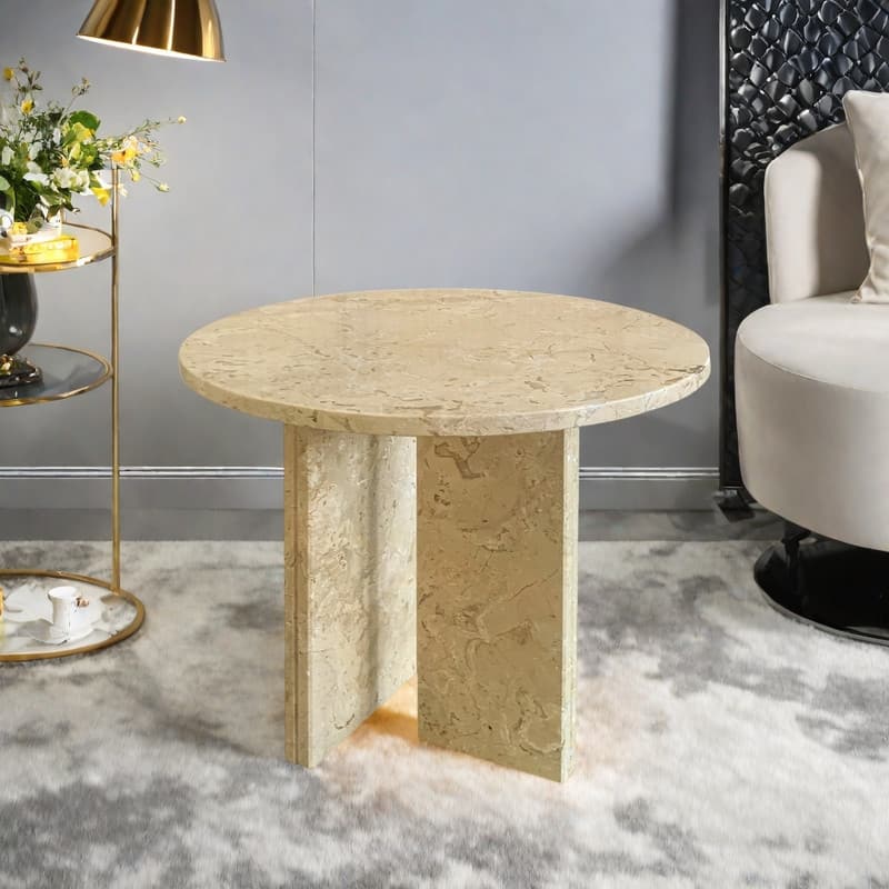 17.7" Marble Coffee Table - Polished Unique Veining & Easy-Assemble Functional Art