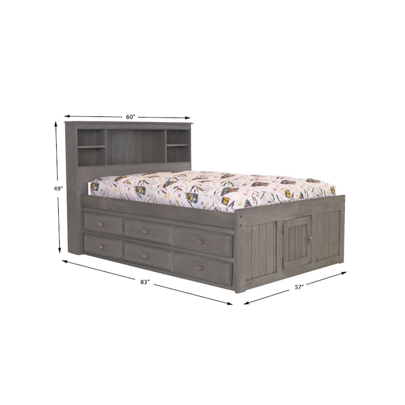 OS Home and Office Furniture Model Solid Pine Full Captains Bookcase Bed with 6 drawers in Charcoal Gray