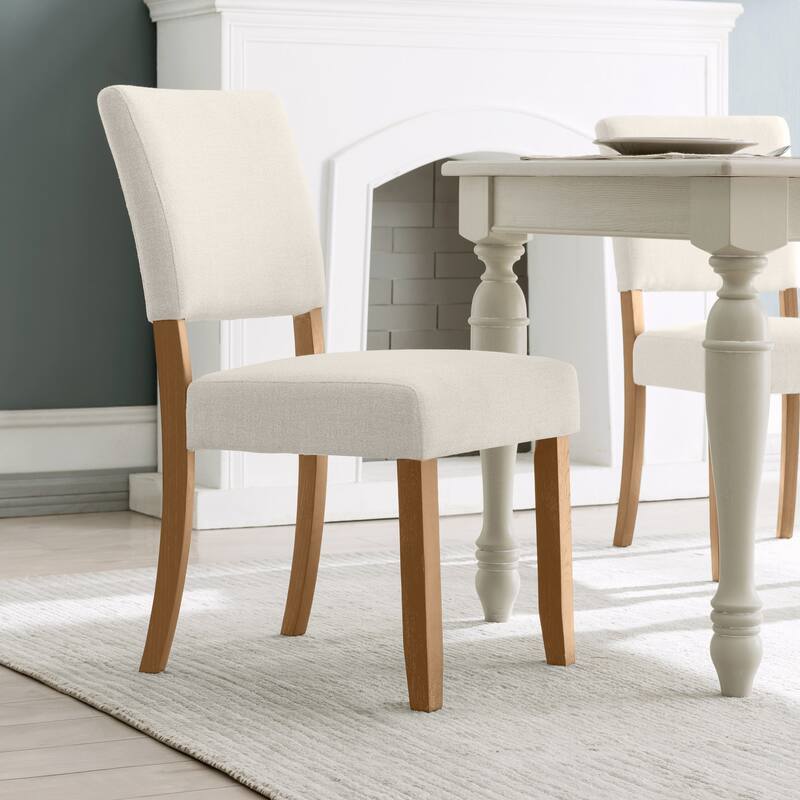 Leick Home Upholstered Back Dining Chair with Wood Base Set of 2 - White