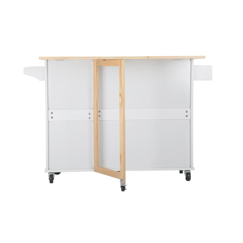Kitchen Island with Extensible Wood Table Top, Mobile Island Table on Wheels, Kitchen Cart with Adjustable Shelf & 3 Drawers