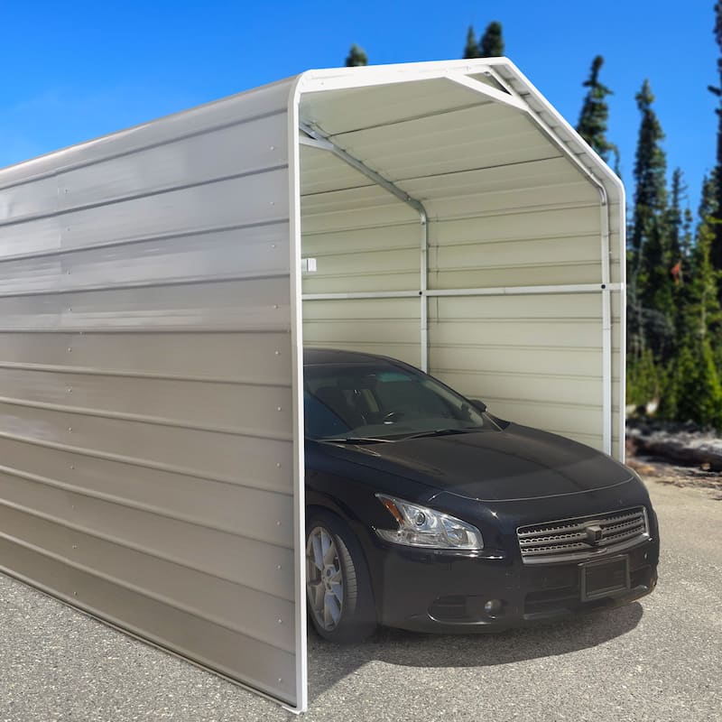 ALEKO Galvanized Steel Carport Canopy Shelter with Sidewalls 12Wx26Lx10H ft Grey