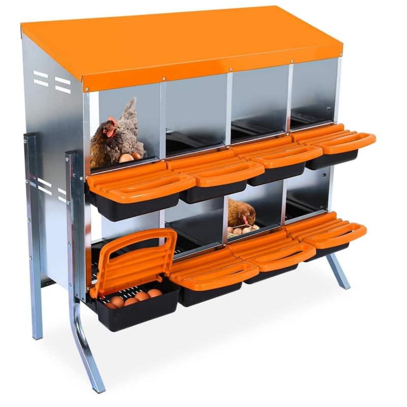 Metal Chicken Nesting Box - 8-Hole With Legs Orange