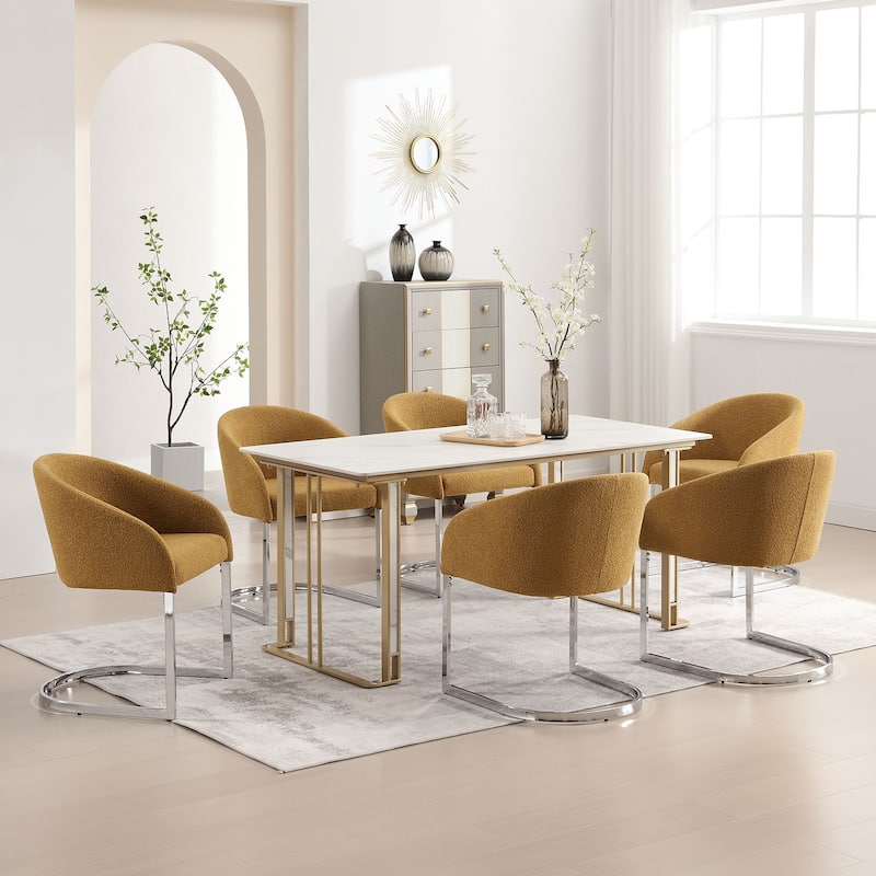 Modern Fabric Upholstered Dining Chairs, Boucle Arm Side Chair - 30" H x 22.2" W x 21.7" D