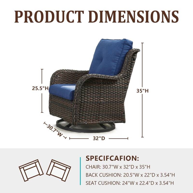 Outdoor Swivel Rocker Wicker Patio Chairs Set of 3