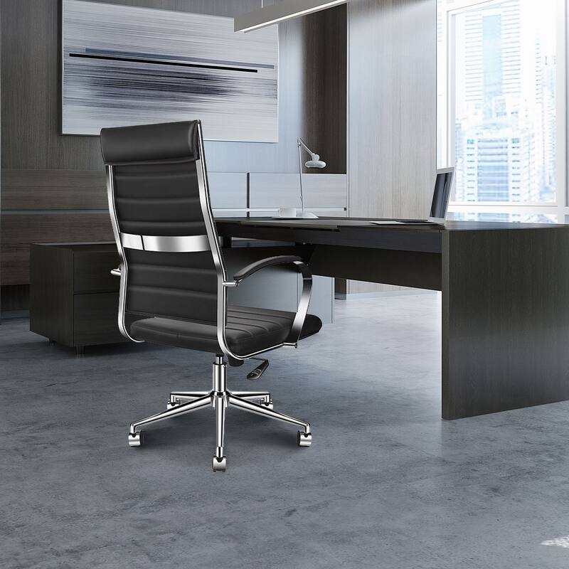 LUXMOD® Office Chair Faux Leather Silver Frame Adjustable and Swivel