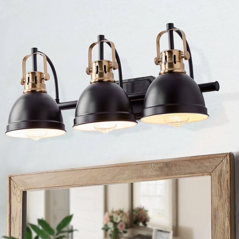 Industrial Black and Bronze 3-Light Bowl Shape Bathroom Vanity Lamp