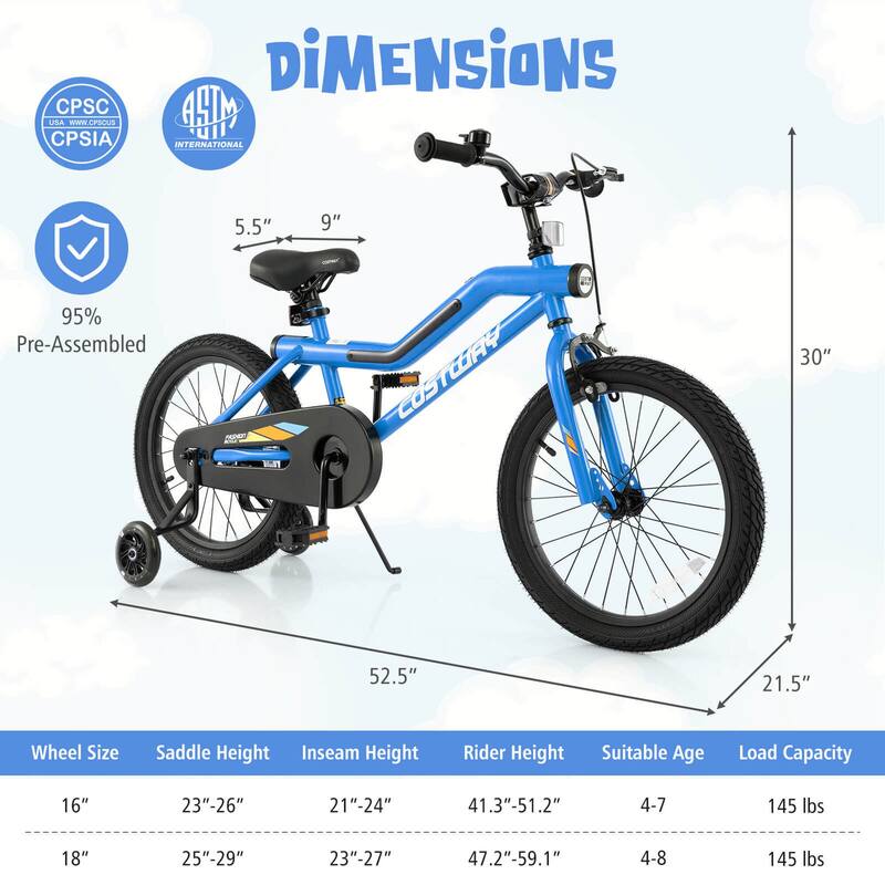 Costway 18" LED Lighted Kids Bike with Adjustable Seat Coaster Brake - See Details