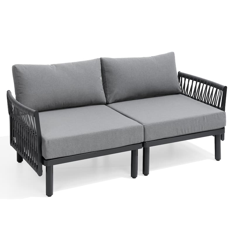 2/4/6/8-Seat Modular All-Weather Aluminum Outdoor Sectional Sofa Set with Deep Seating Patio Conversation Set - 2-seater - Dark Grey