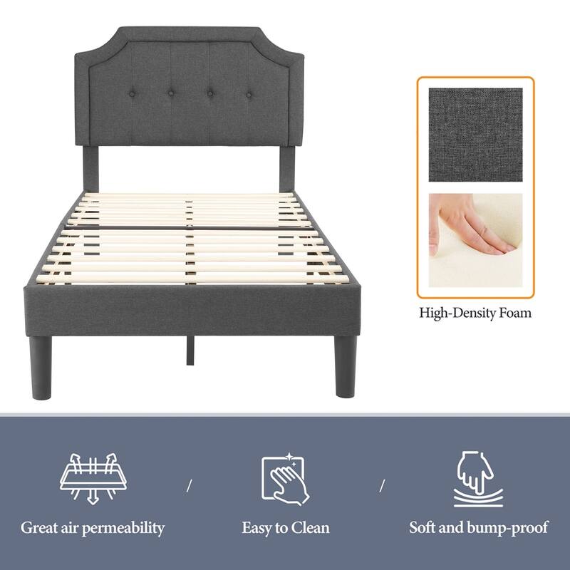 Javlergo Modern Upholstered Bed Frame with Height Adjustable Headboard, No Box Spring Needed