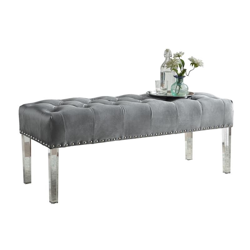 Valley Button Tufted Velvet Upholstered Bench with Acrylic Leg, Blue