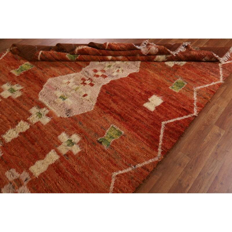 Hand Knotted Oriental 100% Wool Carpet Modern Tribal Oranges & Rust Moroccan Area Rug - 7' 8'' X 5' 6''