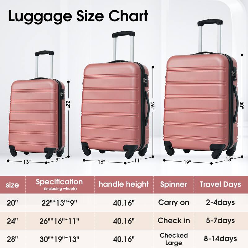 3 Piece Luggage Set, 20" 24" 28" Hardside Luggage Set, Lightweight Suitcase Set with TSA Lock and Spinner Wheels