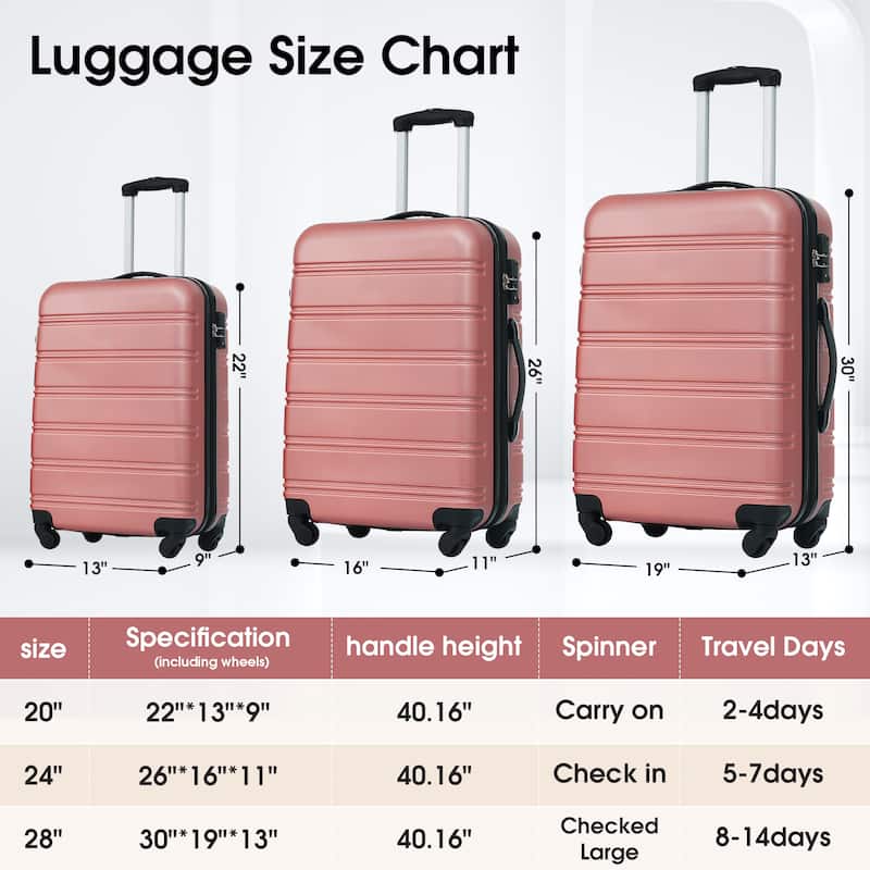 3 Piece Luggage Set Hardside Expandable Spinner Suitcase with TSA Lock Aluminum Handle 20" 24" 28"