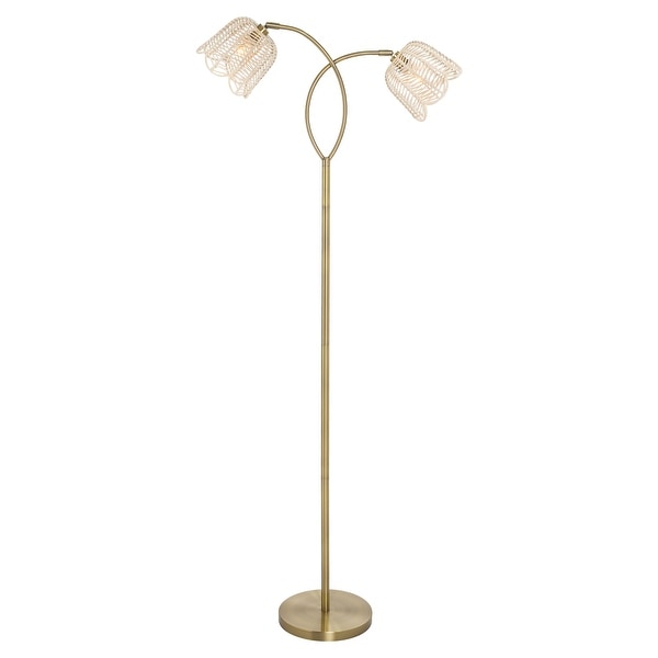 61 Meg Brushed Gold Metal Candlestick Floor Lamp with Rattan Shades River of Goods