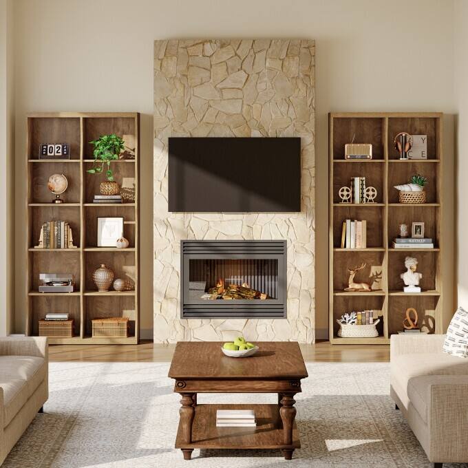 70.86" 5-Tier Bookshelf, 10 Storage Cubes Bookcase with Wave-Design