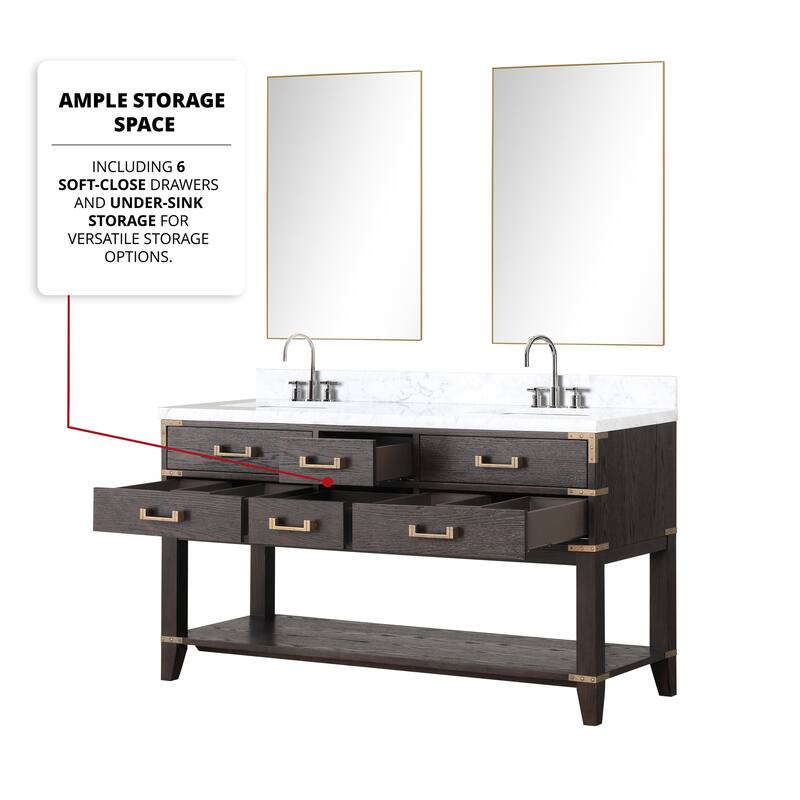 Lexora Norwalk Bath Vanity, Carrara Marble Top, Faucet Set, and Mirror