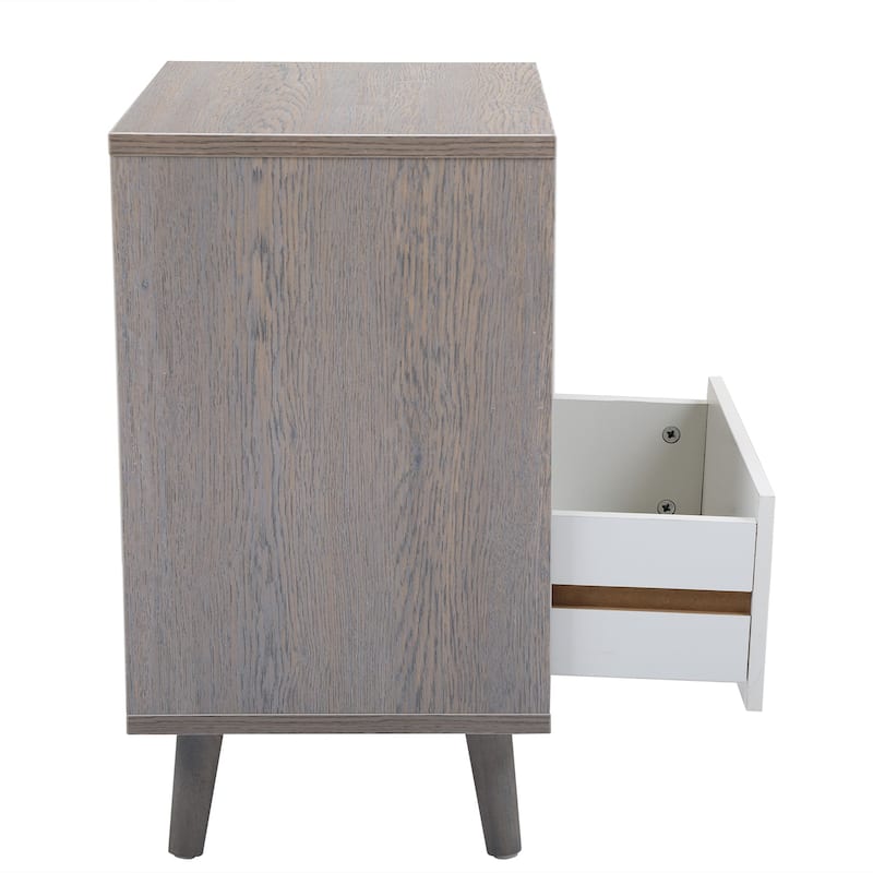 Set of 2 Low Foot Bedside Table with Drawer and Storage Compartment