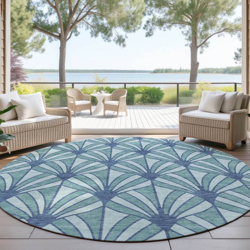 Machine Washable Indoor/ Outdoor Casual Kim Chantille Rug - Teal - 8' x 8'