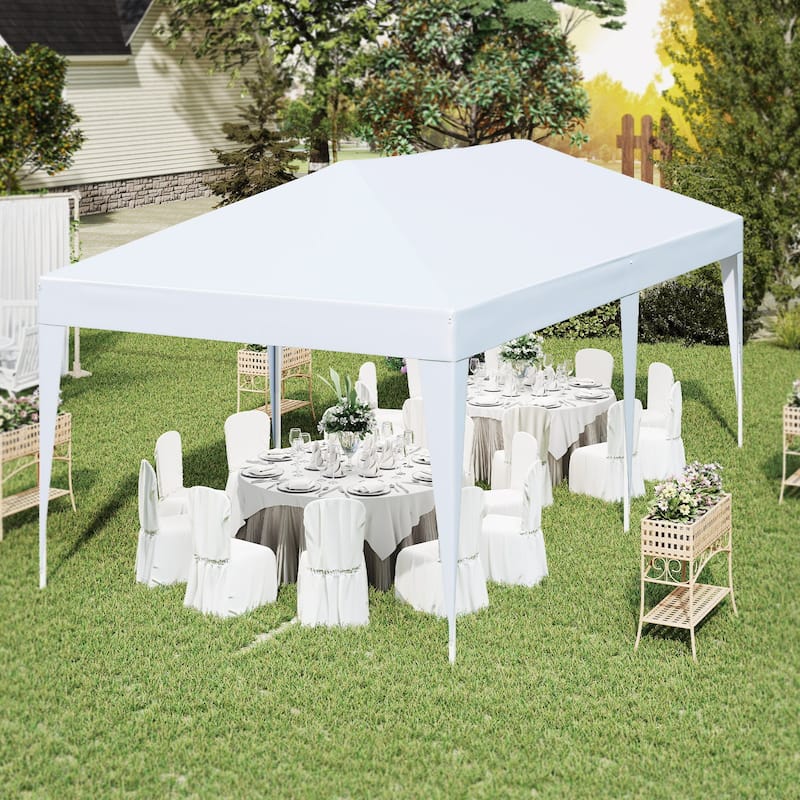 10 x 20 Feet White Pop-Up Canopy Tent with Adjustable Heights and Stakes Ropes Outdoor Included Carry Bag
