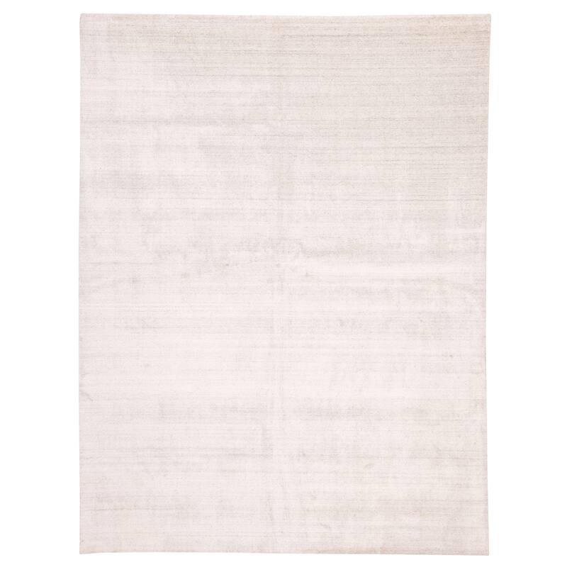 ECARPETGALLERY Hand Loomed Ananda Light Grey Viscose, Wool Rug - 9'0 x 12'0