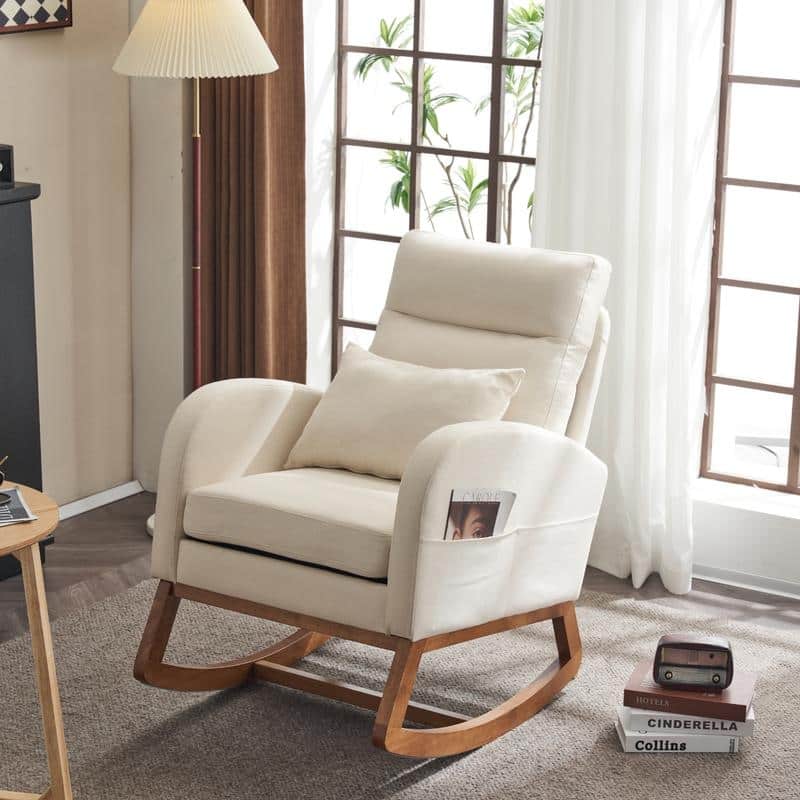 Accent Rocking Chair, Upholstered Nursery Glider Rocker, Orange and White