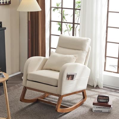Accent Rocking Chair, Upholstered Nursery Glider Rocker, Orange and White