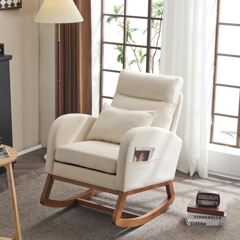 Accent Rocking Chair, Upholstered Nursery Glider Rocker, Orange and White