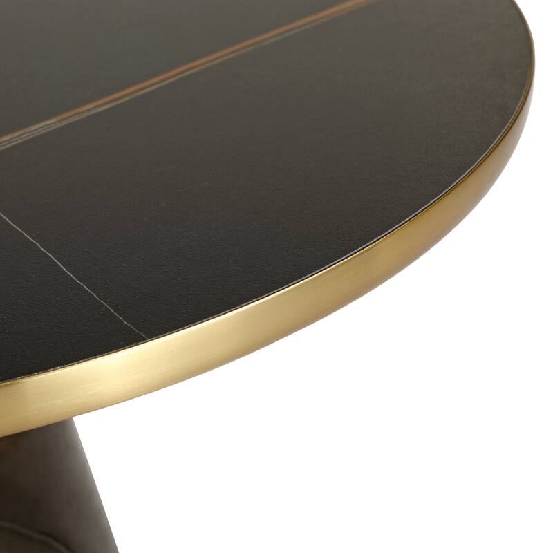 30-Inch Round Coffee Table Glass/Stone Tabletop with Gold Iron Rim Frame Glass Pedestal Base