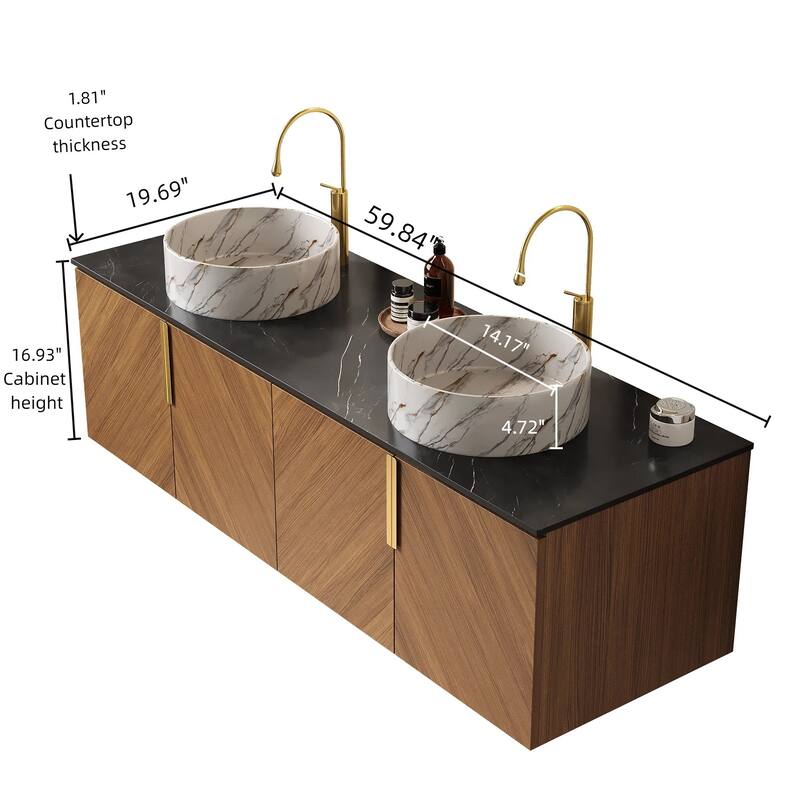 Wall Mounted Bathroom Vanity with Sintered Stone Countertop and Sink