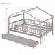 preview thumbnail 3 of 13, Gray Full Size Wooden House Bed with Two Drawers and Roof for Kids, Boys and Girls, Bedroom