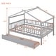 preview thumbnail 6 of 34, Kids Funny Canopy Bed Wooden Frame House Bed Full Size Platform Bed Daybed with Roof, Safety Guardrail and Drawers