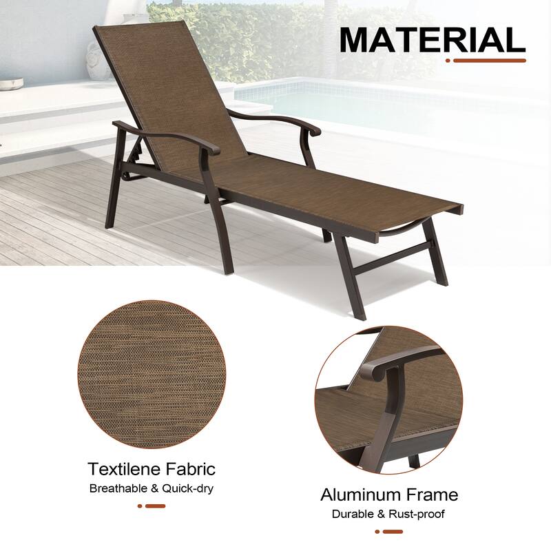 Outdoor Recliner All Weather Aluminum Adjustable Chaise Lounge Chair with Arms - See Picture