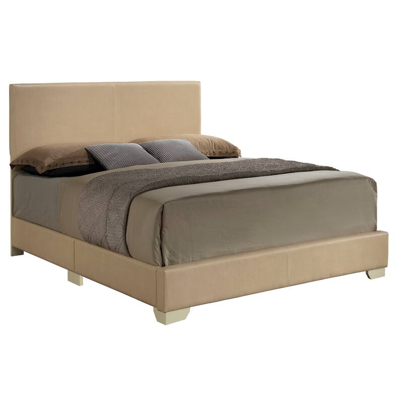 Faux Leather Upholstered Panel Queen Bed - 86" - Beige
