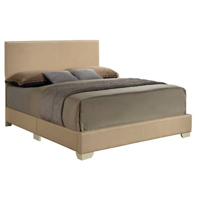 Faux Leather Upholstered Panel Full Bed - 81" - Beige