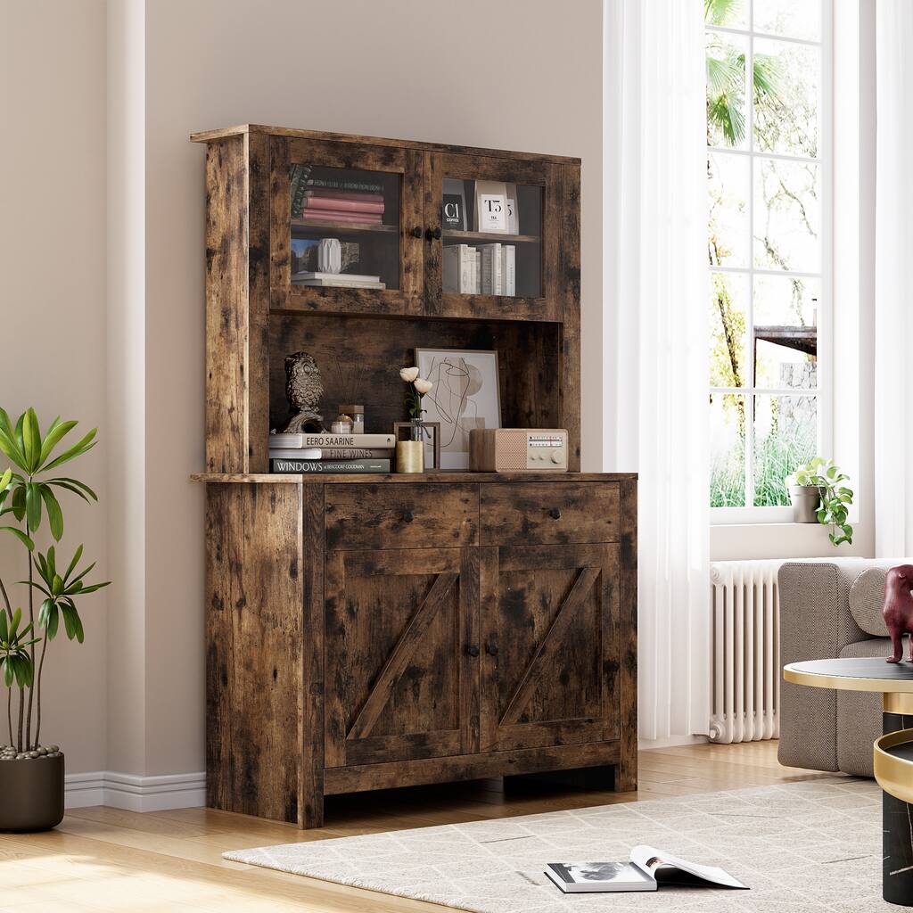Kitchen Pantry Storage Cabinet, Freestanding Hutch Cabinet with Buffet Cupboard, Tall Storage Cabinets
