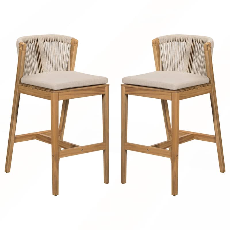Outdoor Barstool with Beige Cushion Set of 2