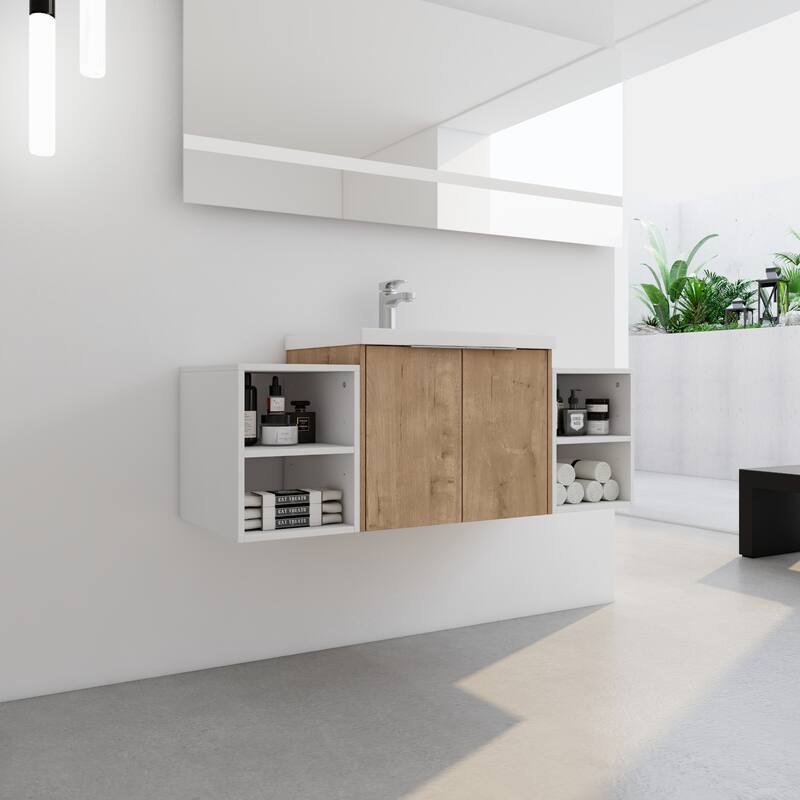 48" Modern Wall-Mounted Bathroom Vanity with Double Soft-Close Doors, Resin Sink, Eco-Friendly Plywood
