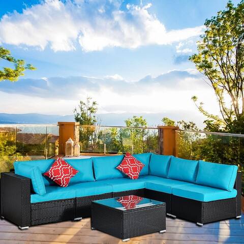 7pcs Patio Furniture Set PE Drak Brown Rattan Wicker Sectional Outdoor Sofa Set