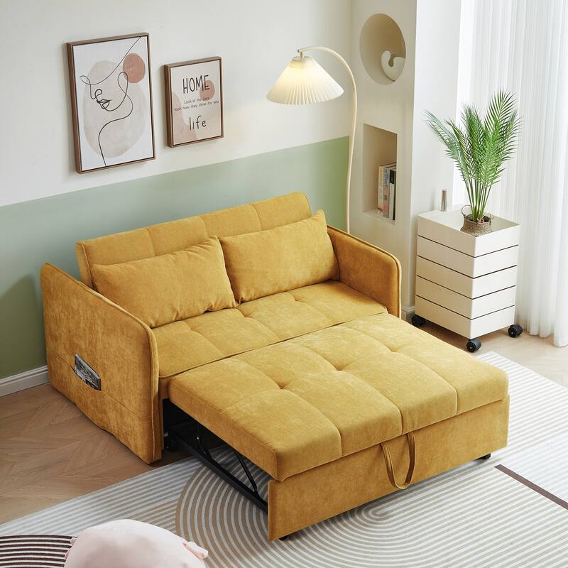 Yellow Fabric Pull-out Sofa Bed with Adjustable Armrests - Multi-Color