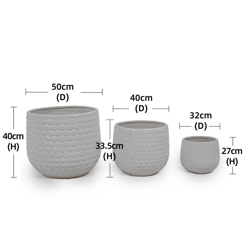 Matte White Ceramic Planter Set of 3 - 9.5 Inch Square Modern Outdoor Pots with Drainage