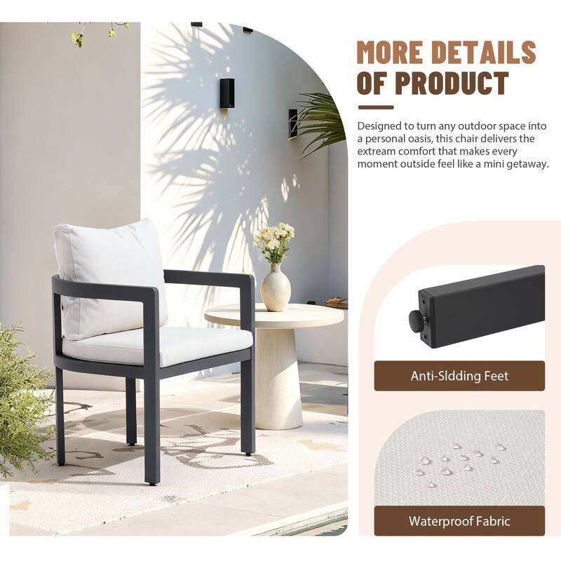 Outdoor Aluminum Dining Chairs with Cushions & Armrests