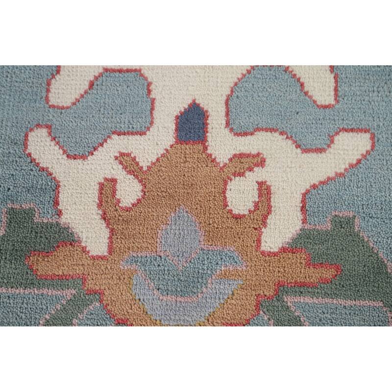 Floral Blue Oushak Oriental Area Rug Hand-Knotted Wool Carpet - 9'3" x 12'0"