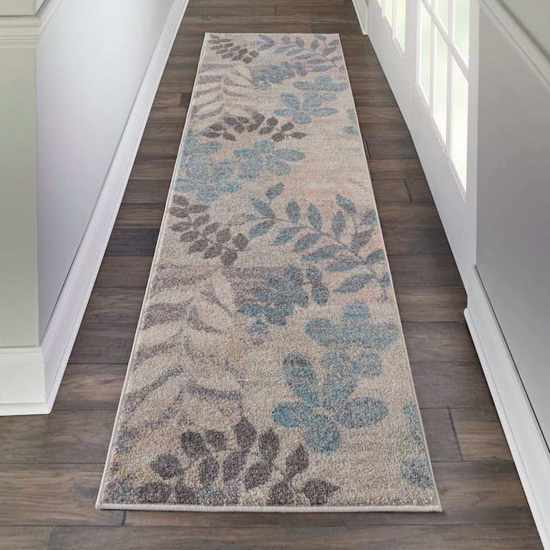Nourison Tranquil Floral Leaves Area Rug - 2' 3" x 7' 3" - Grey/Multi - Runner
